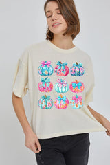 CTS-E3137 Coquette Pumpkin Graphic Relaxed Crop Top $11