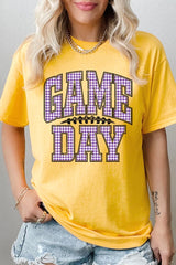 5000-E3127 Purple Gingham Game Day Graphic Heavy Cotton Tee $9