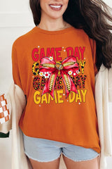 5000P-E3091 Red Yellow Football Bow Plus Heavy Cotton Tee $12.75