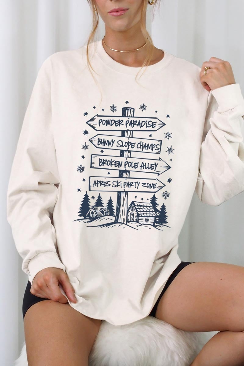 UL240P-E3189 Ski Lodge Signs Graphic Plus Long Sleeve Tee $17