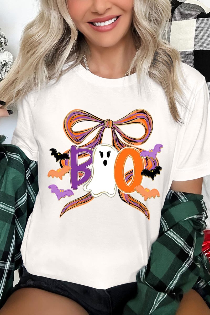 US3001P-E3120 Boo Brushstroke Bow Graphic Plus Tee $16