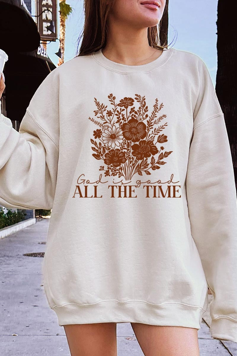 UL180P-E3116 God Is Good Floral Graphic Plus Sweatshirt $25