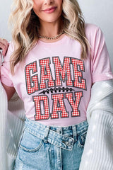 US3001P-E3126 Red Gingham Game Day Graphic Plus Tee $16