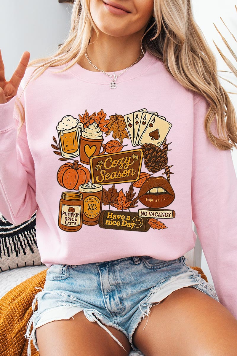 UL180P-E3119 Retro Fall Collage Graphic Plus Sweatshirt $25