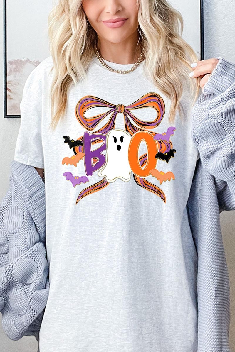 5000-E3120 Boo Brushstroke Bow Graphic Heavy Cotton Tee $9