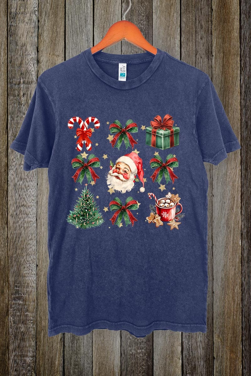 LS002-E3217 Santa Gifts & Bows Christmas Graphic Vintage Tee $15.5