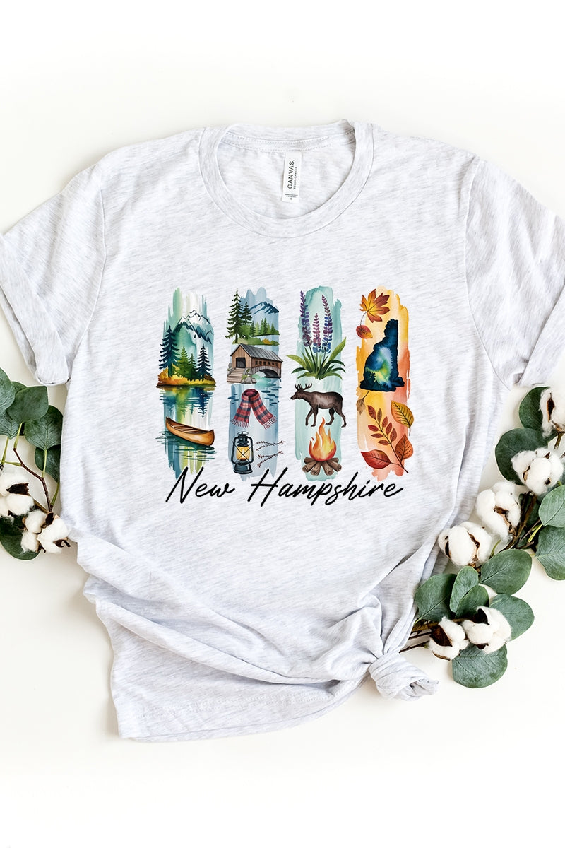 US3001P-E3061NH New Hampshire State Brushstroke Graphic Plus Tee $16