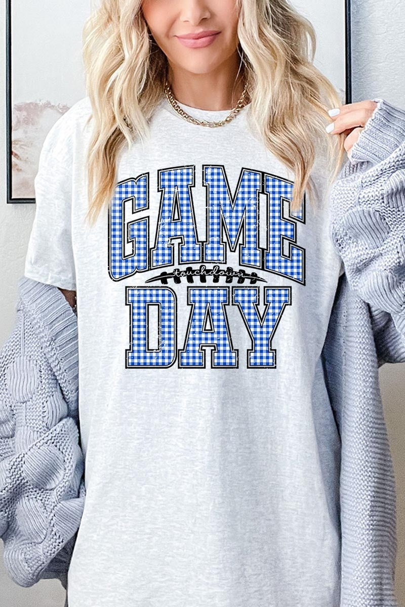5000-E3130 Blue Gingham Game Day Graphic Heavy Cotton Tee $9