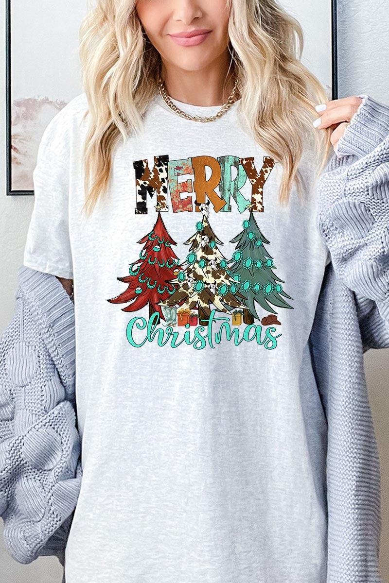 5000-E3200 Merry Christmas Trees Graphic Heavy Cotton Tee $9
