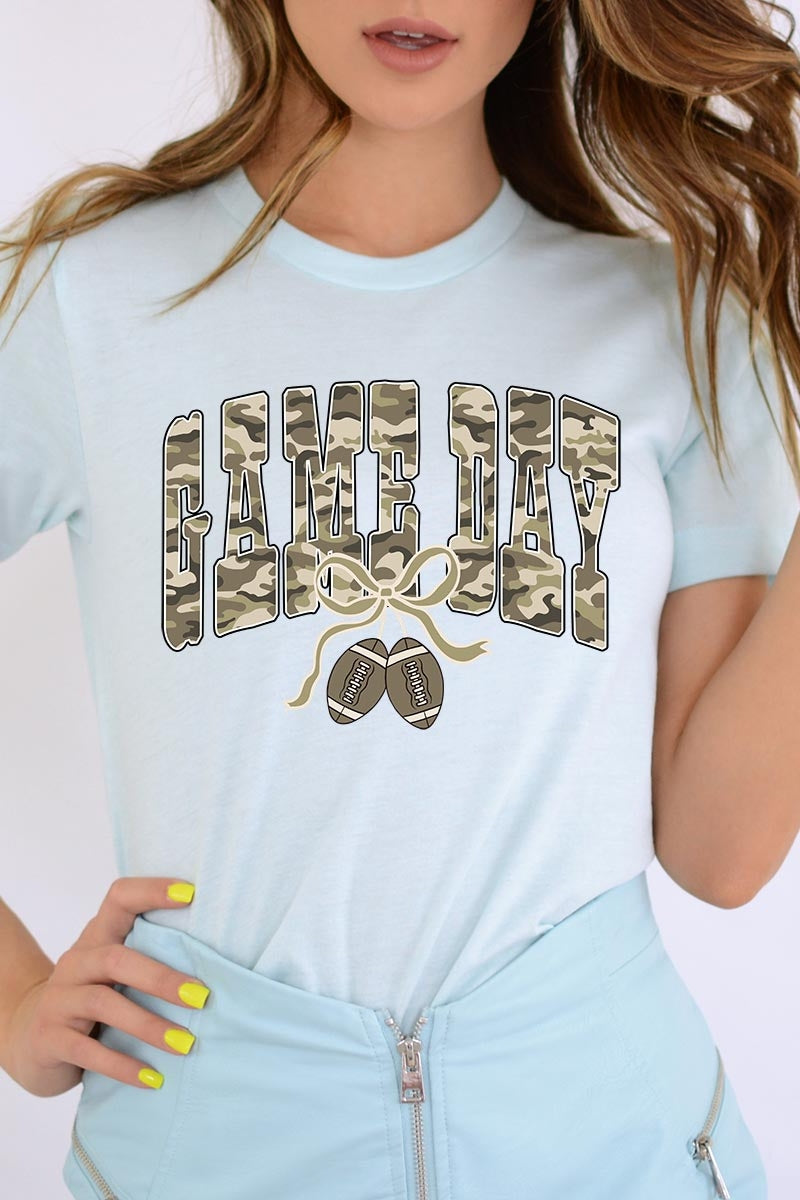US3001-E3131 Football Game Day Camo Graphic Tee $12.5