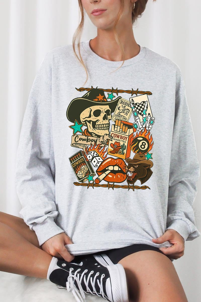 UL240P-E3096 Vintage Western Collage Plus Long Sleeve Tee $17