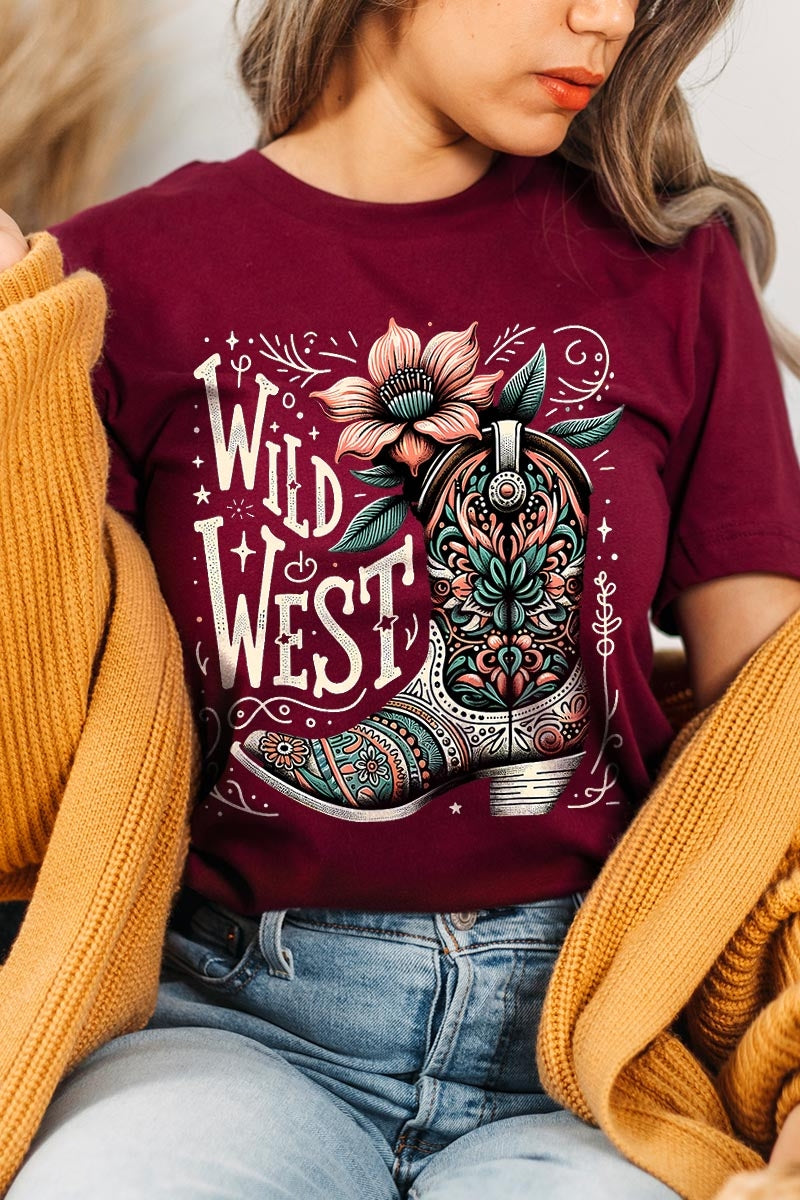 US3001P-E3100 Wild West Cowgirl Boot Graphic Plus Tee $16