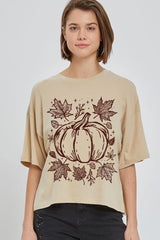 CTS-E3162 Fall Pumpkin Graphic Relaxed Crop Top $11