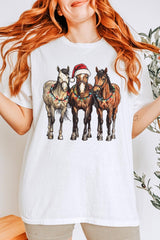 5000P-E3182 Christmas Horses Graphic Plus Heavy Cotton Tee $12.75