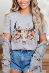 US3001P-E3113 Western Skull Floral Graphic Plus Tee $16
