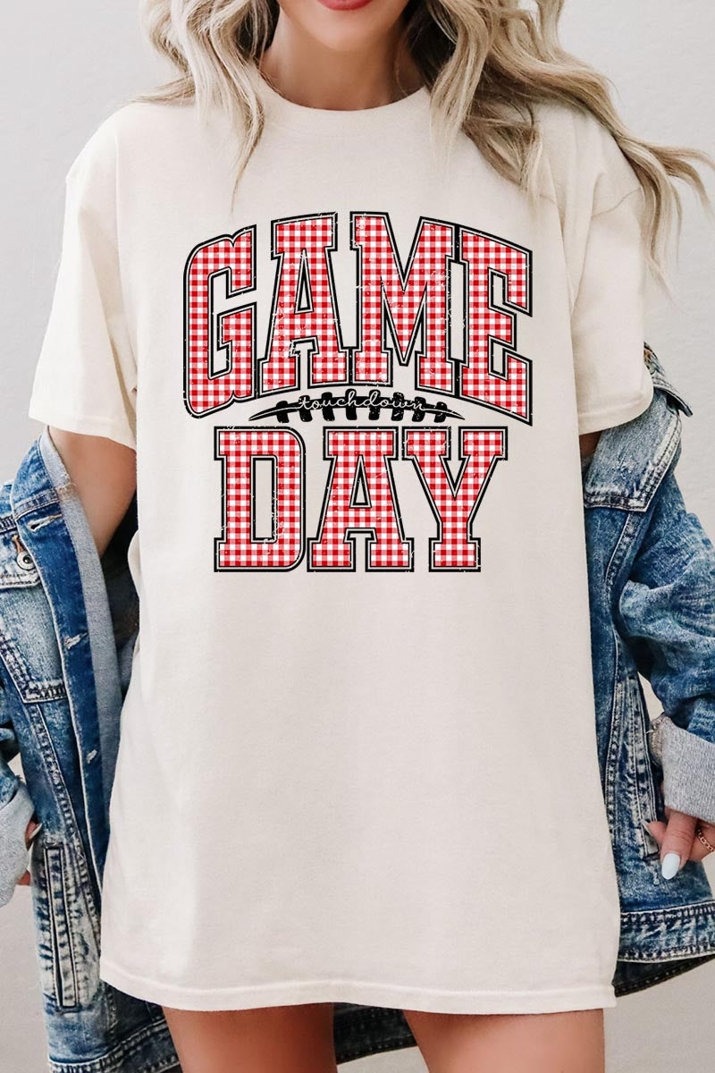 5000P-E3126 Red Gingham Game Day Graphic Plus Heavy Cotton Tee $12.75