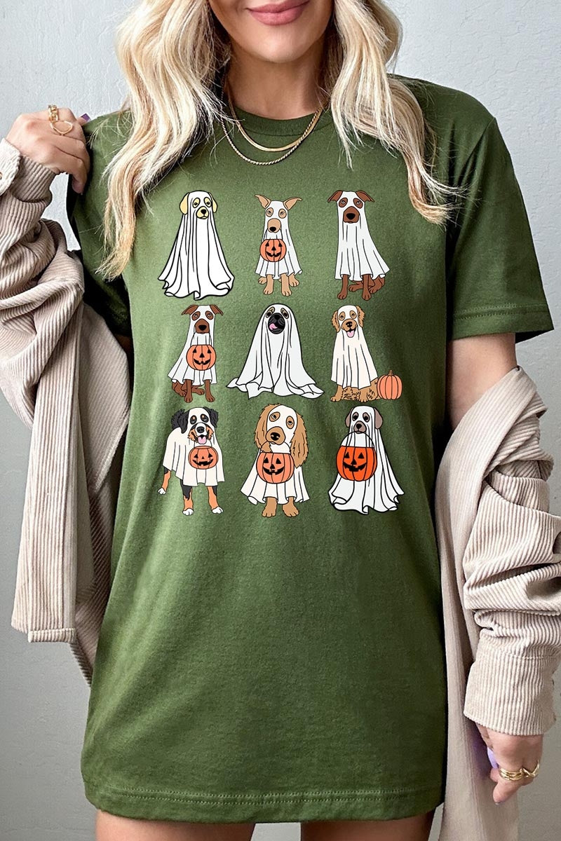 US3001-E3106 Halloween Ghost Dog Graphic Tee $12.5