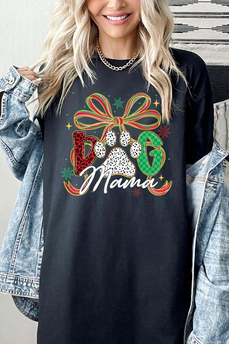 5000-E3194 Dog Mama Christmas Paw Graphic Heavy Cotton Tee $9