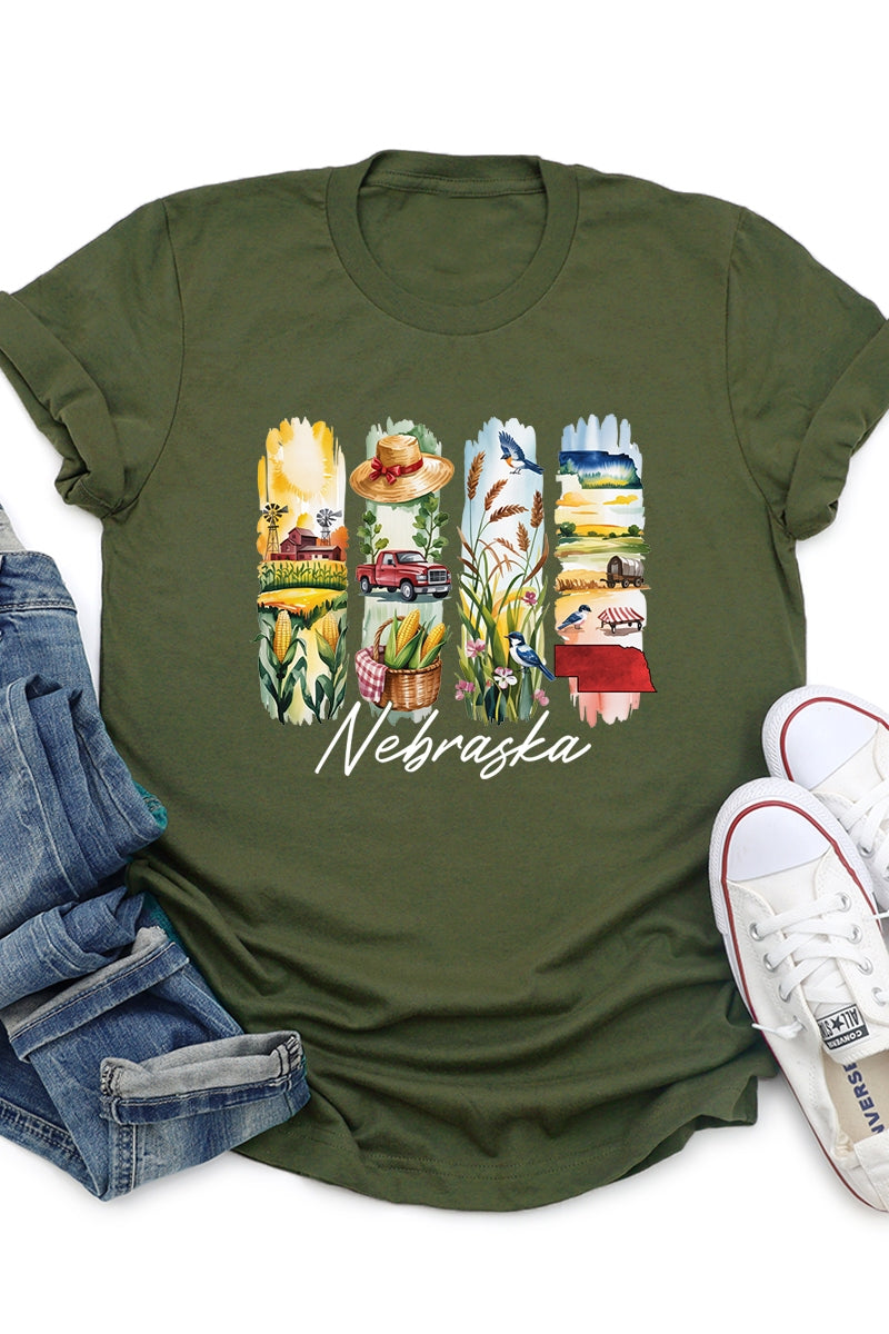 US3001-E3061NE Nebraska State Brushstroke Graphic Tee $12.5