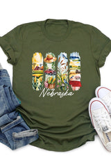 US3001P-E3061NE Nebraska State Brushstroke Graphic Plus Tee $16