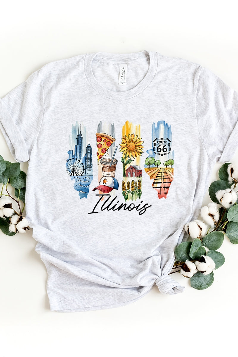 US3001-E3061IL Illinois State Brushstroke Graphic Tee $12.5