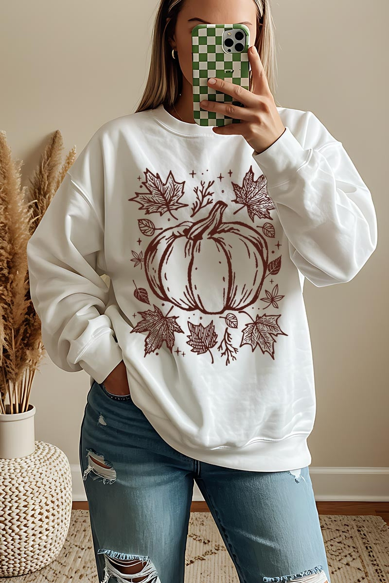 UL180P-E3162 Fall Pumpkin Graphic Plus Sweatshirt $25