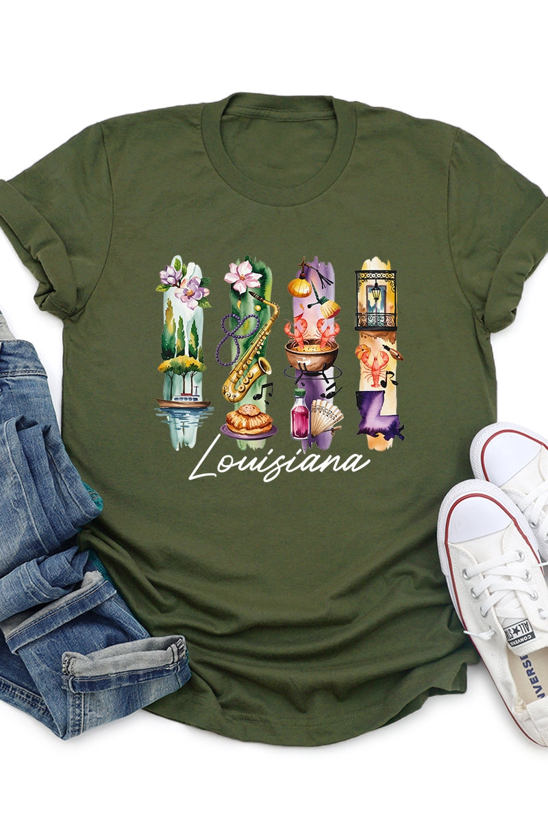 US3001P-E3061LA Louisiana State Brushstroke Graphic Plus Tee $16