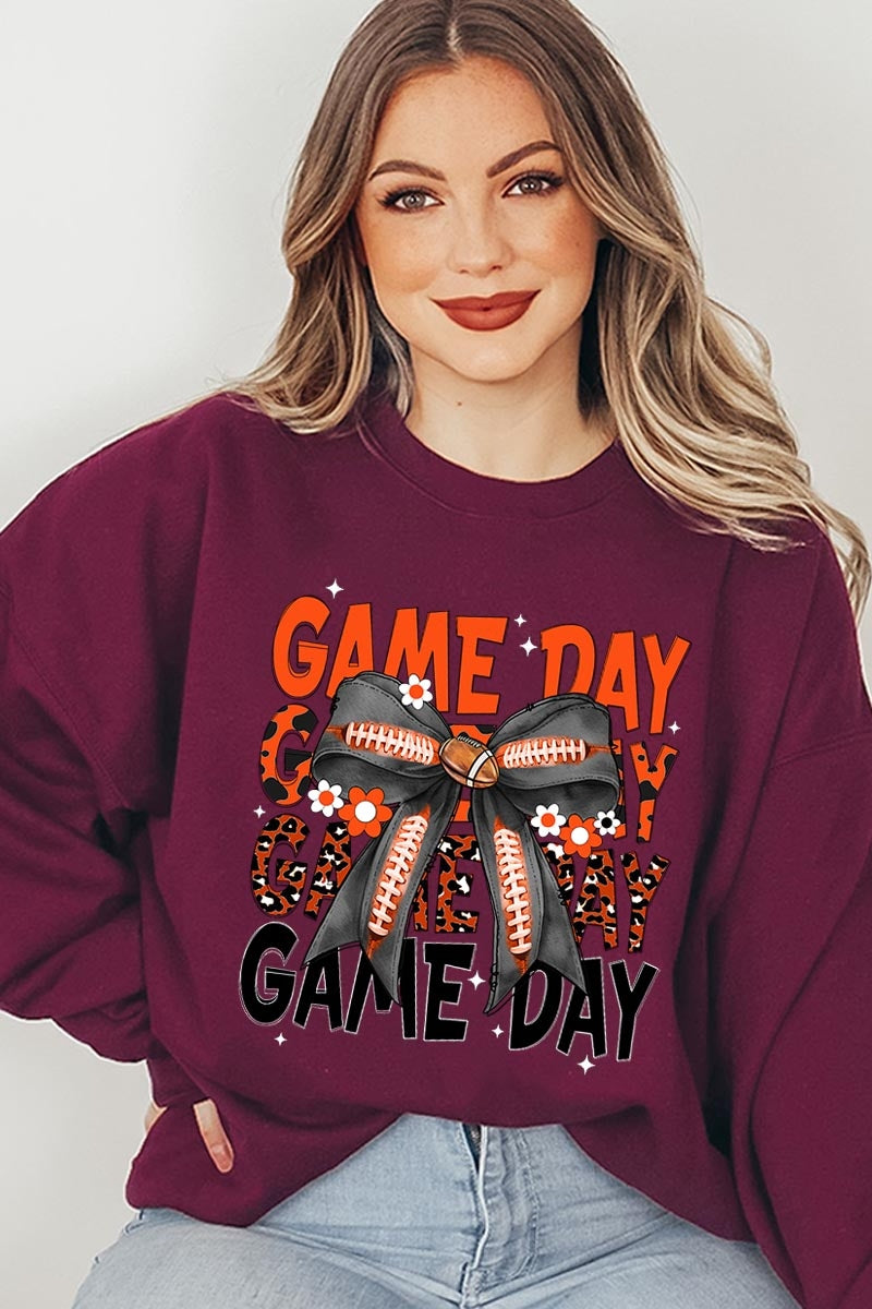 UL180P-E3088 Orange Black Football Game Day Bow Plus Sweatshirt $25