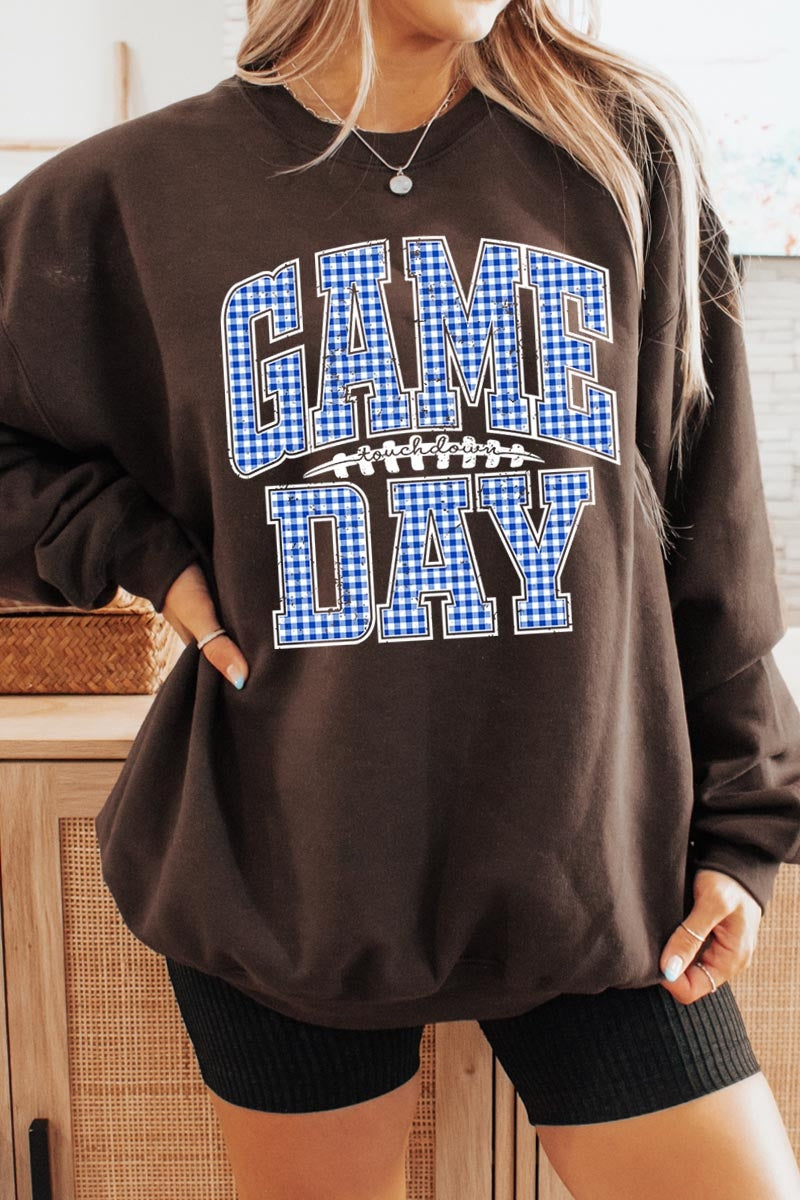 UL180-E3130 Blue Gingham Game Day Graphic Sweatshirt $20