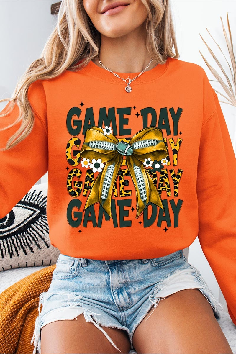 UL180P-E3090 Yellow Football Game Day Bow Plus Sweatshirt $25