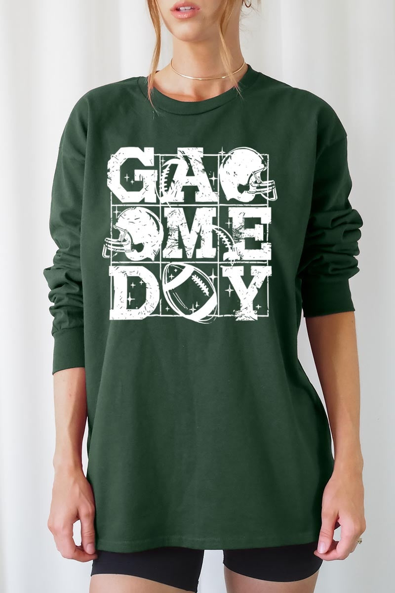 UL240P-E3073 Distressed Game Day Graphic Plus Long Sleeve Tee $17