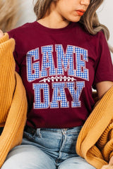 US3001-E3130 Blue Gingham Game Day Graphic Tee $12.5