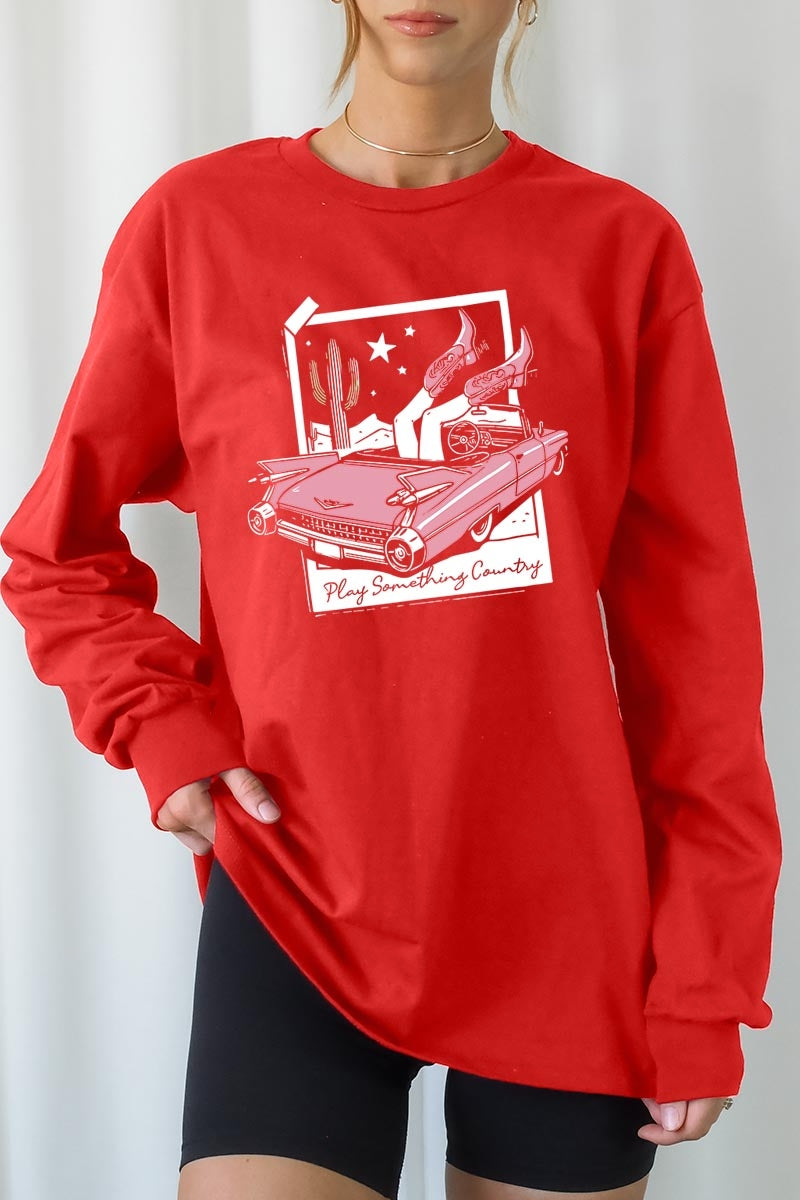 UL240-E3098 Play Something Country Graphic Long Sleeve Tee $13.75
