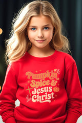 UL180B-E3164Z Pumpkin Spice & Jesus Kids Graphic Sweatshirt $20