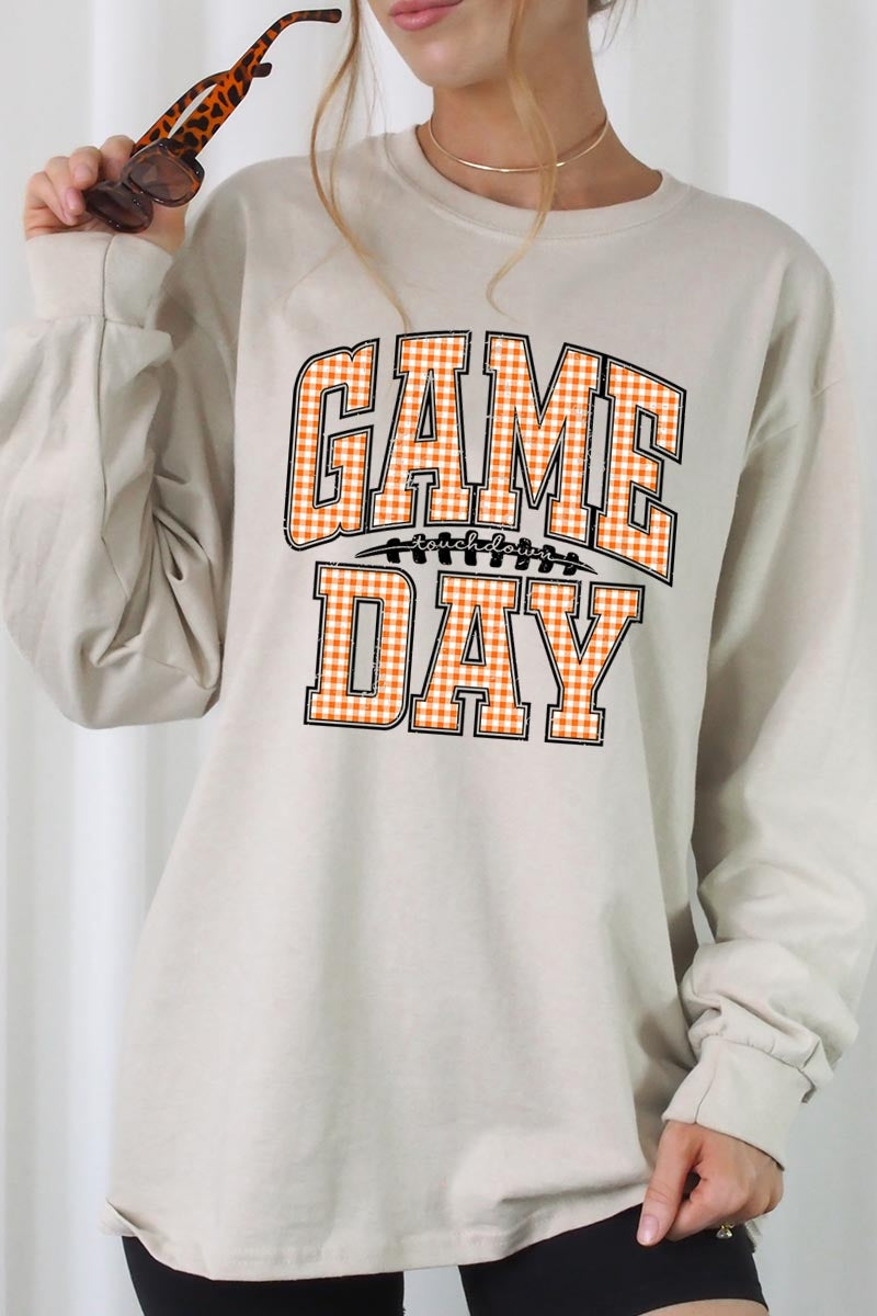 UL240P-E3129 Orange Gingham Game Day Plus Long Sleeve Tee $17