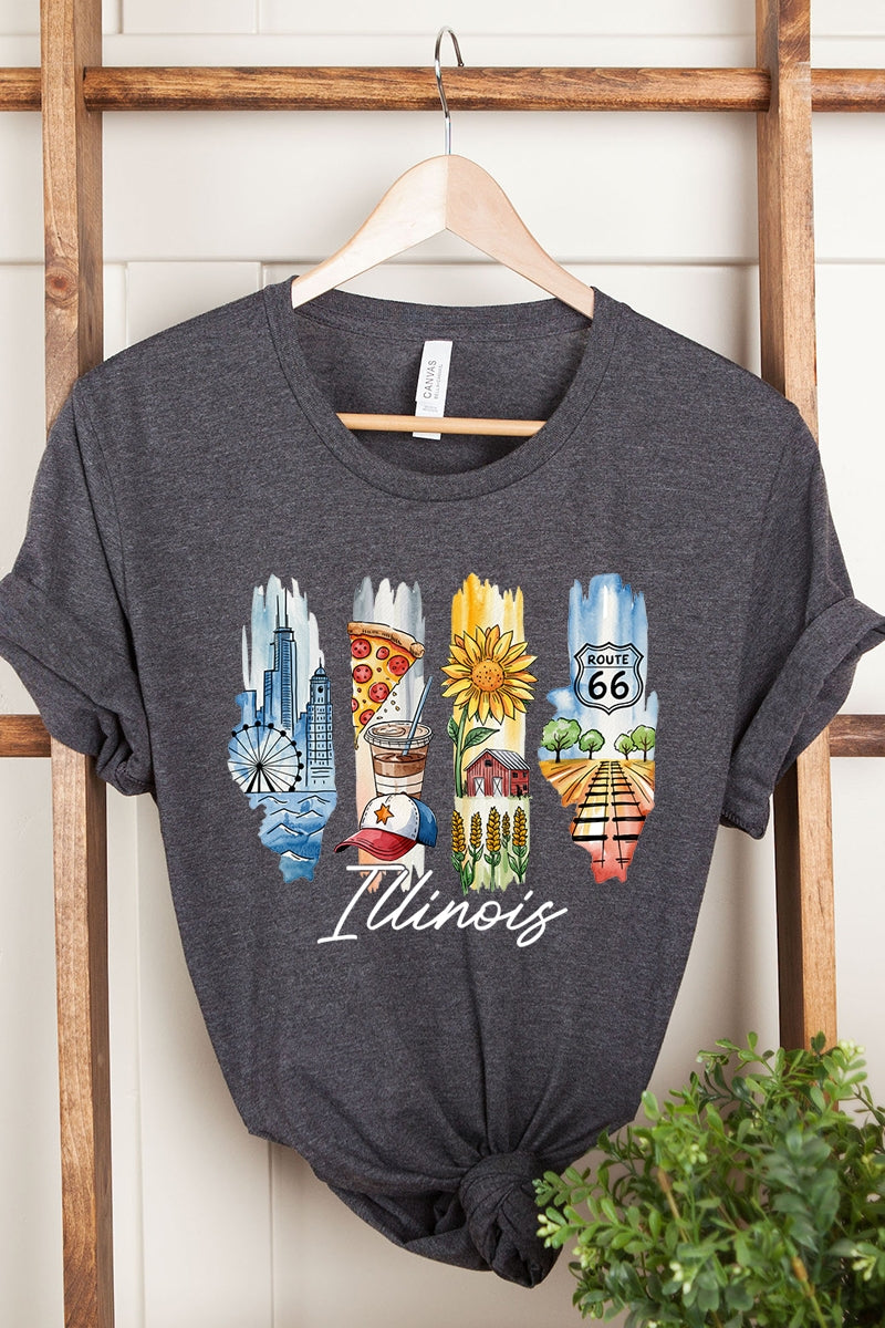 US3001-E3061IL Illinois State Brushstroke Graphic Tee $12.5
