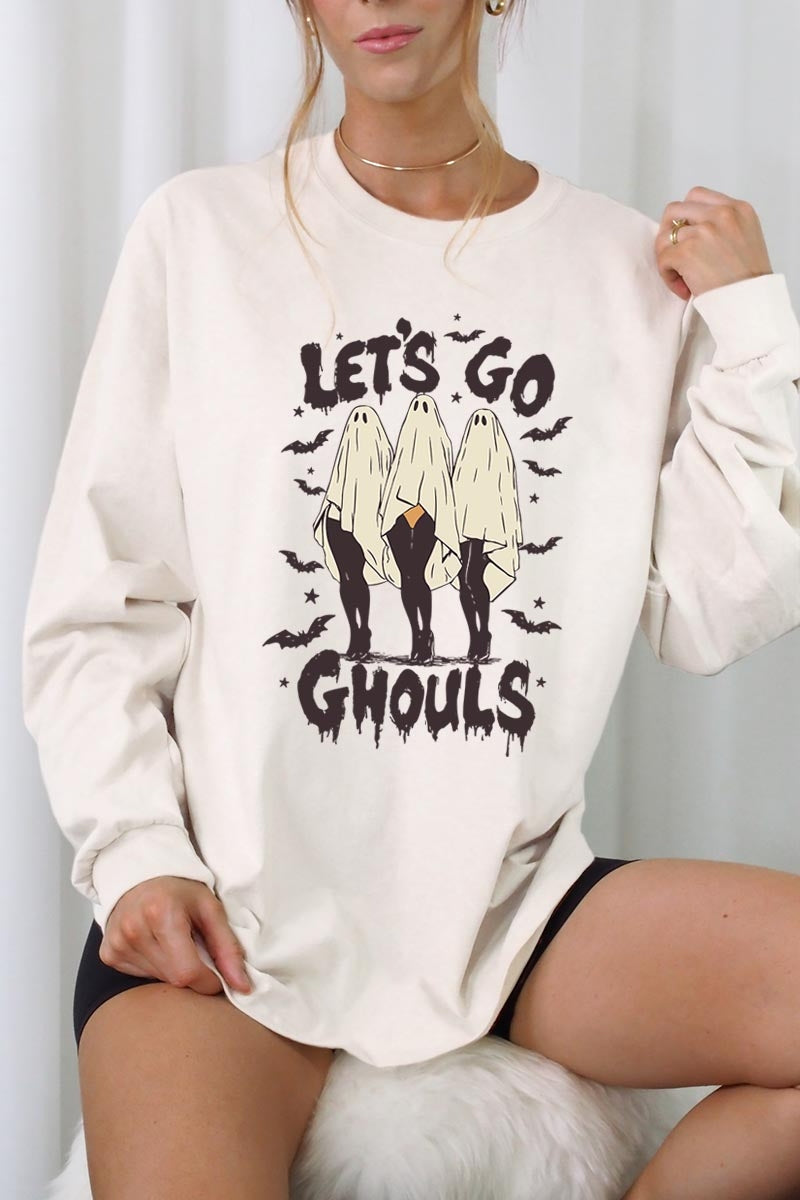 UL240-E3160 Letu2019s Go Ghouls Ghost Graphic Long Sleeve Tee $13.75
