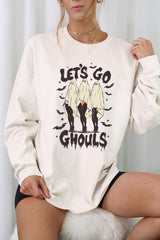 UL240-E3160 Letu2019s Go Ghouls Ghost Graphic Long Sleeve Tee $13.75