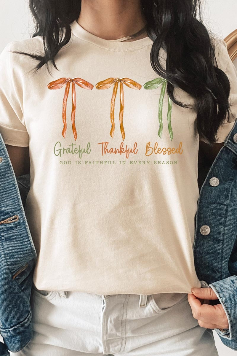 US3001P-E3111 Grateful Thankful Blessed Graphic Plus Tee $16