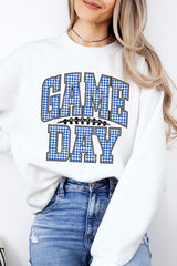 UL180P-E3130 Blue Gingham Game Day Graphic Plus Sweatshirt $25