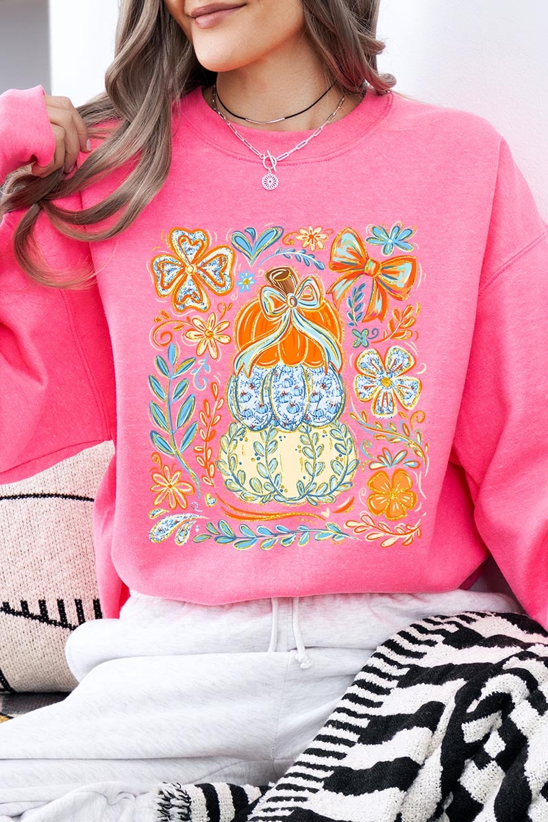 UL180P-E3153 Floral Pumpkin Stack Graphic Plus Sweatshirt $25