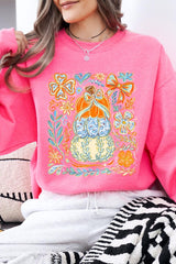 UL180-E3153 Floral Pumpkin Stack Graphic Sweatshirt $20