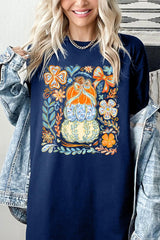 5000-E3153 Floral Pumpkin Stack Graphic Heavy Cotton Tee $9