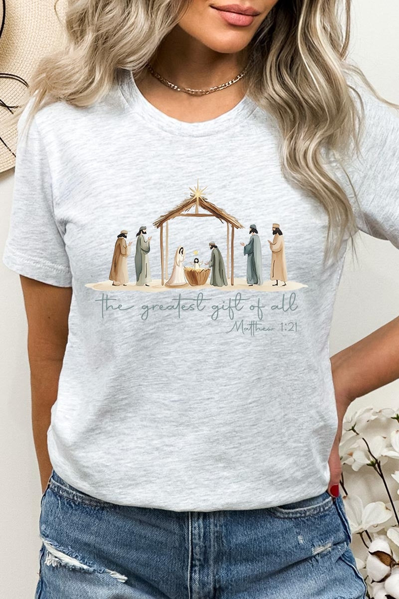 US3001P-E3183 Nativity Gift Graphic Plus Tee $16