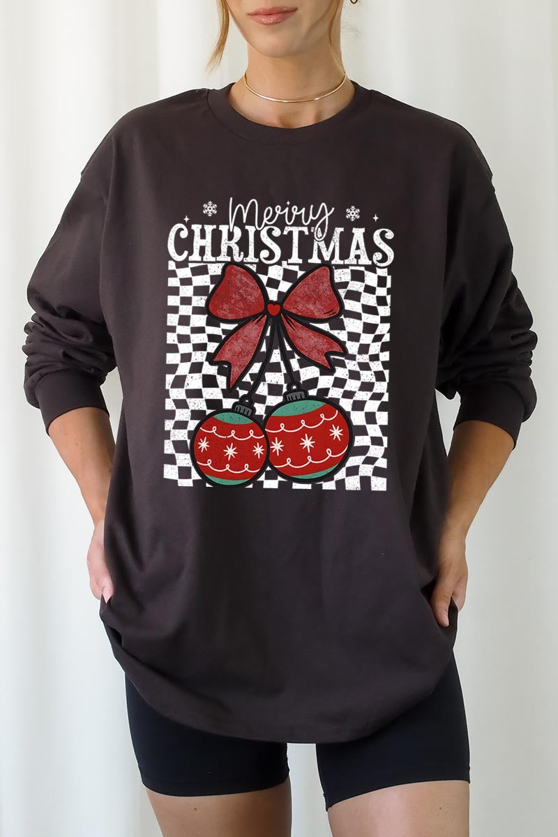 UL240-E3196 Cherry Ornament Christmas Graphic Long Sleeve Tee $13.75