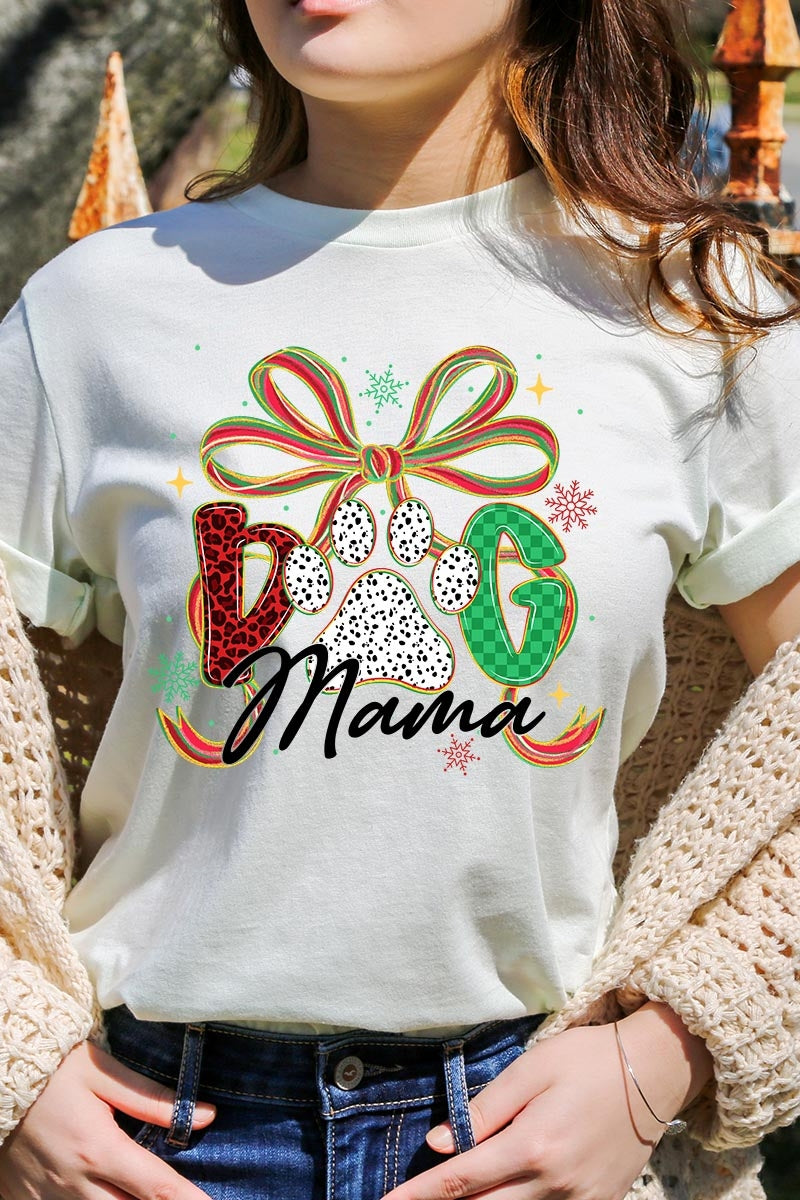 US3001-E3194 Dog Mama Christmas Paw Graphic Tee $12.5