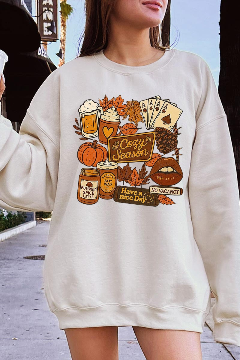 UL180P-E3119 Retro Fall Collage Graphic Plus Sweatshirt $25