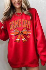 UL180P-E3064 Orange Game Day Football Bow Plus Sweatshirt $25