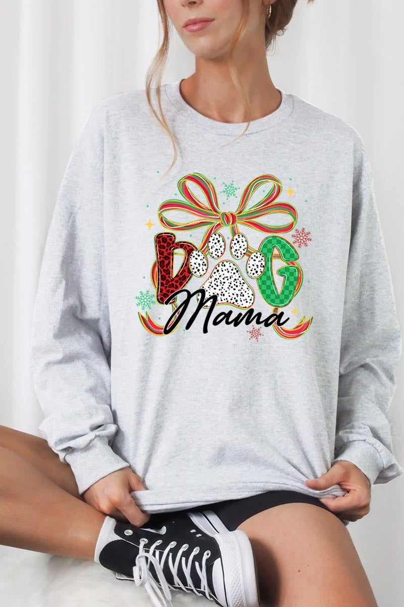 UL240P-E3194 Dog Mama Christmas Paw Graphic Plus Long Sleeve Tee $17