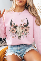 UL180P-E3113 Western Skull Floral Graphic Plus Sweatshirt $25
